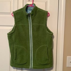 Green fleece LL Bean vest.